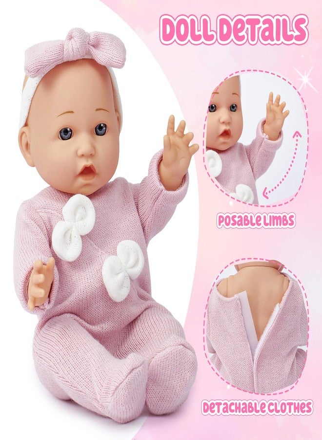 Golray 12" Soft Baby Doll Set with Accessories Bassinet Carrier, 13 Pcs First Toddlers Realistic Baby Doll Crib with Pillow/ Clothes/ Feeding Kit, Pretend Play Toy Birthday Gift for Girls Ages 3 4 5 6 - Image 3